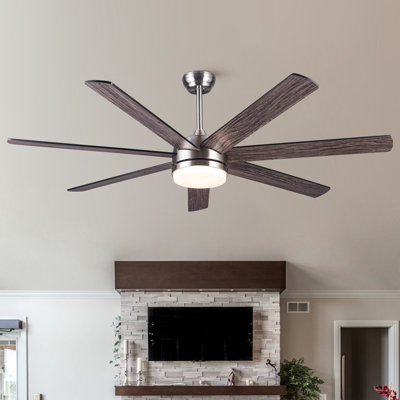 62 In. Integrated LED Brushed Nickel Plywood Smart Ceiling Fan With Remote Control