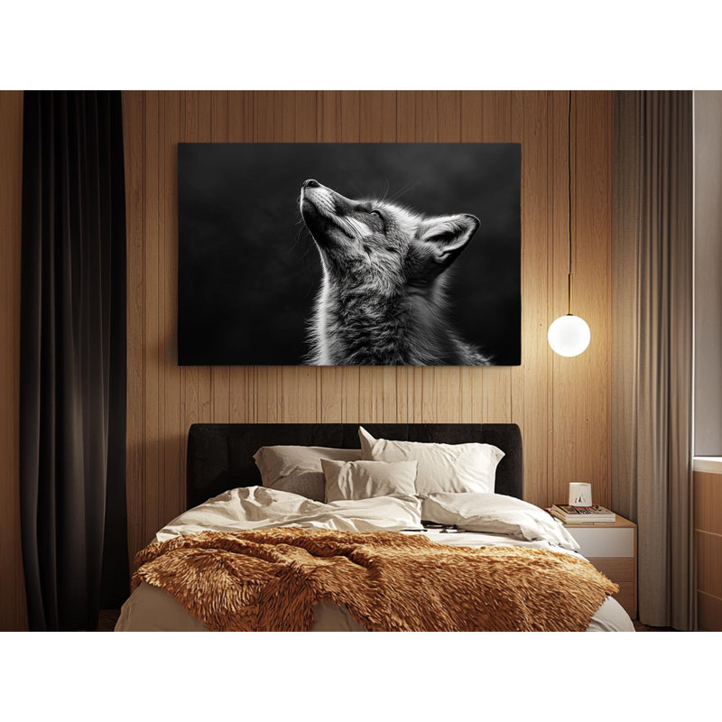 Reproduction sur toile de haute qualité noir et blanc d'un renard roux sur toile de haute qualité - Art mural - Cadeau - Décoration murale, reproduction de peinture