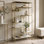 5-Tier Display Shelf, Faux Modern Marble Shelves, Brass Metal Frame, 40 x 13.5 x 72in, Open Storage Bookcase, Anti-Tip Hardware,