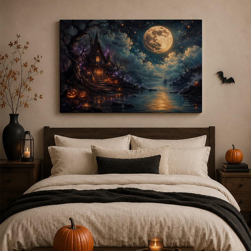 Art mural sur toile Spooky Witch House, H 16 po x l 24 po