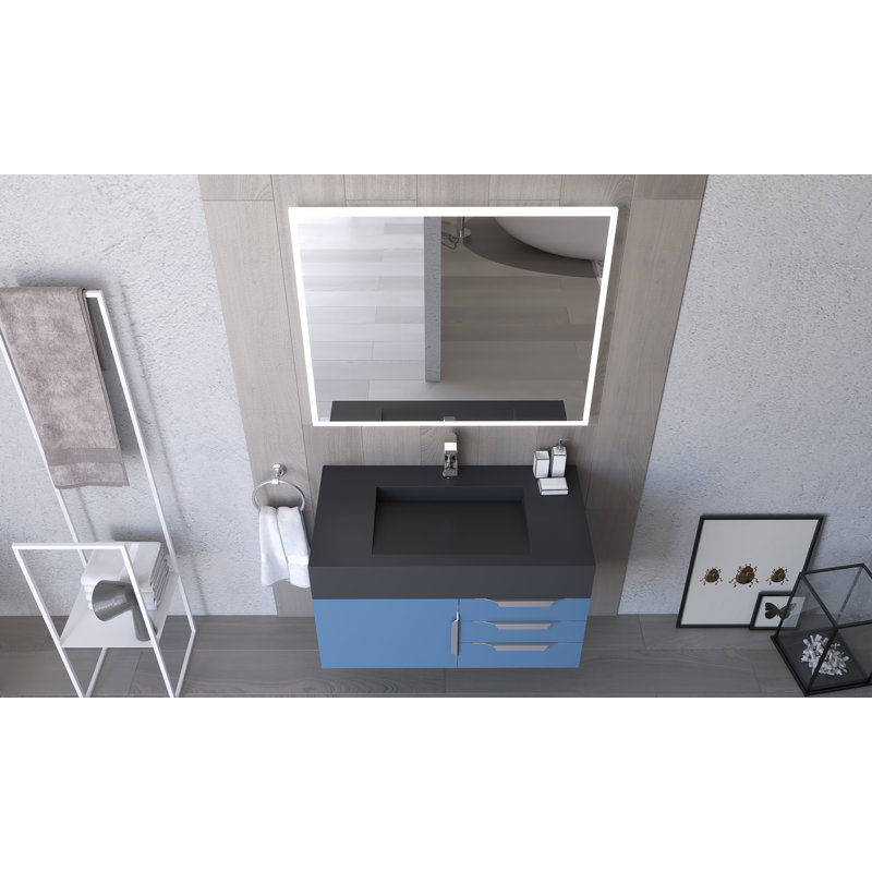 Ensemble de meuble-lavabo simple 36 po avec miroir Modern, Nickel brossé, gris, Noir