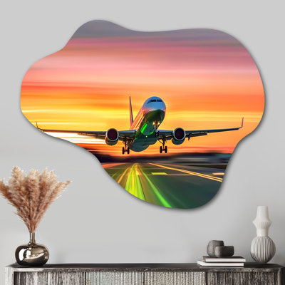 Sunset Airplane On The Tarmac II - Cloud Plane Metal Wall Art, Asymmetrical Metal Wall Sculpture Print