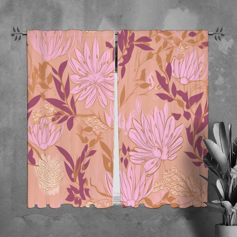 Motif floral de rideaux de fenêtre dorés - 6023, L 40 po x L 61 po