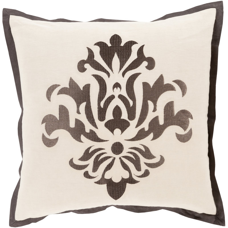Damask Throw Pillow, 22" H x 22" W x 4" D, Taupe, Down