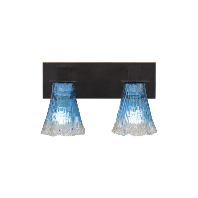 Apollo Dark Granite 2-Light Bath Bar with Fluted Teal Glass Shades