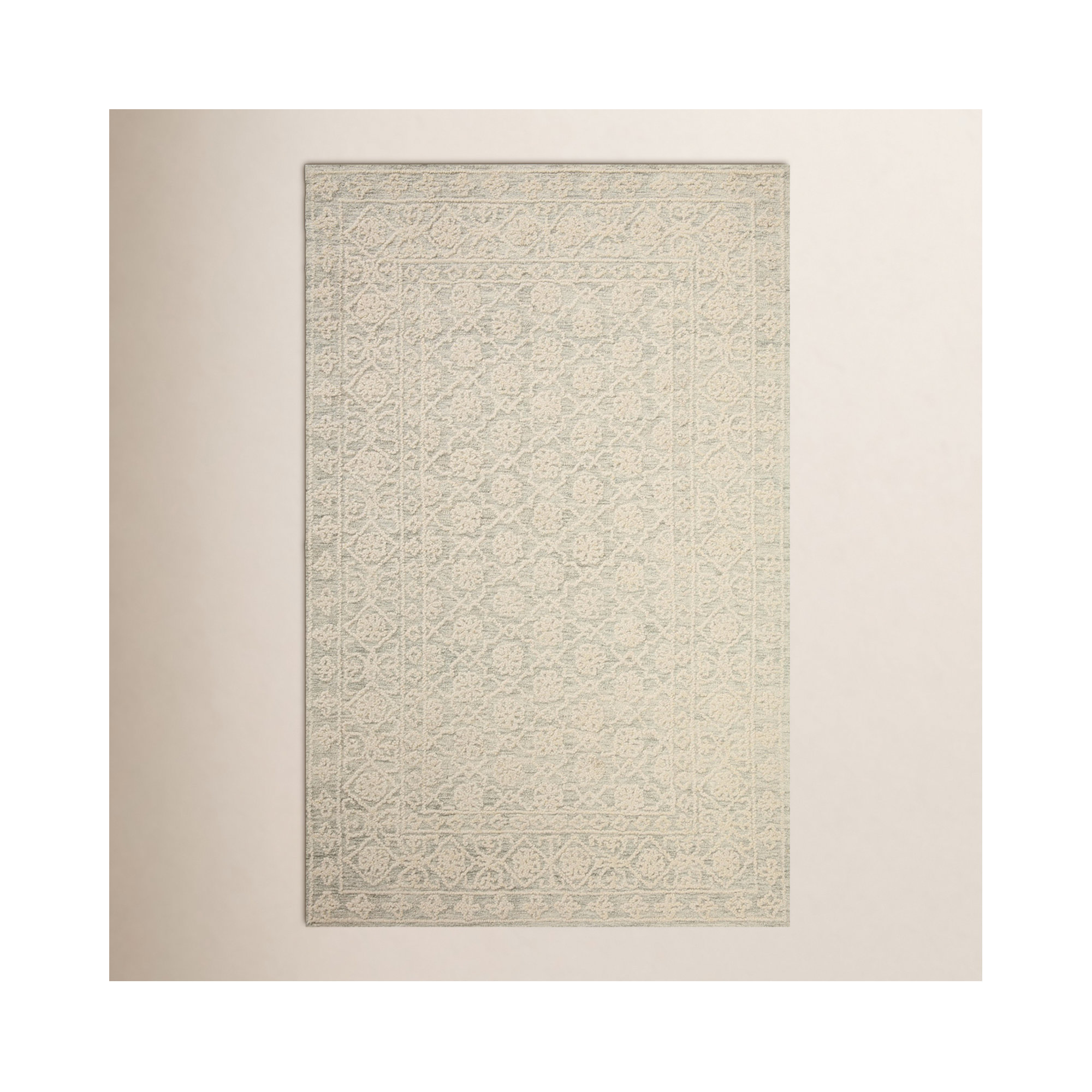 Albie Handmade Wool Mist/Ivory Rug, Rectangle 7'9" x 9'9"