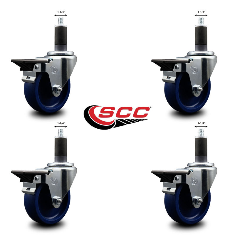 Ensemble de roulettes extensibles pivotantes en poly avec frein SCC PLB 4 po x 1-1 / 4 po