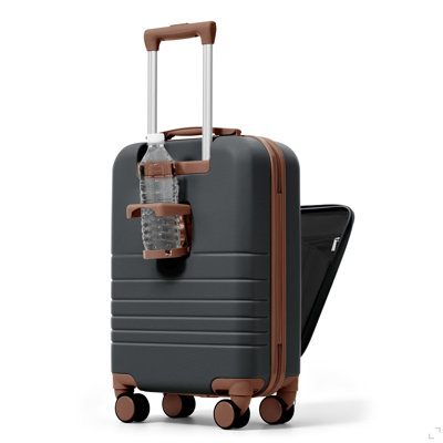 Front Opening 20-Inch Carry-On Luggage with Expandable Travel Bag Set, ABS Hard Shell Two-piece suitcase set with USB Port , Cup Holder