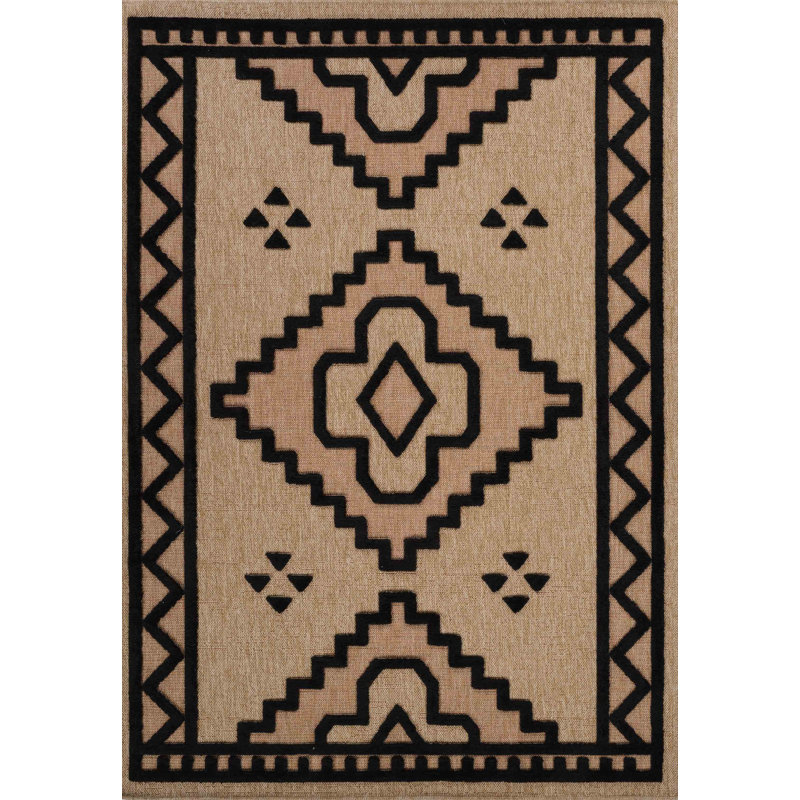 Deborah Geometric Shapes Braided Indoor / Outdoor Area Rug, Black, Rectangle 200 x 290cm