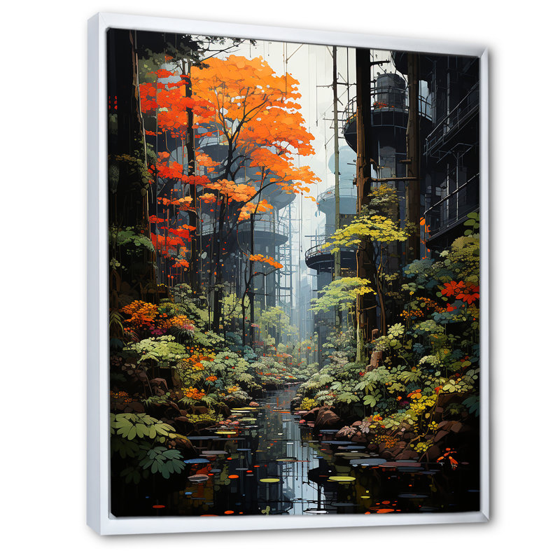 «Autumn Forest Collage II», reproduction sur toile, Cadre flottant blanc, H 44 po x l 34 po x P 1,5 po