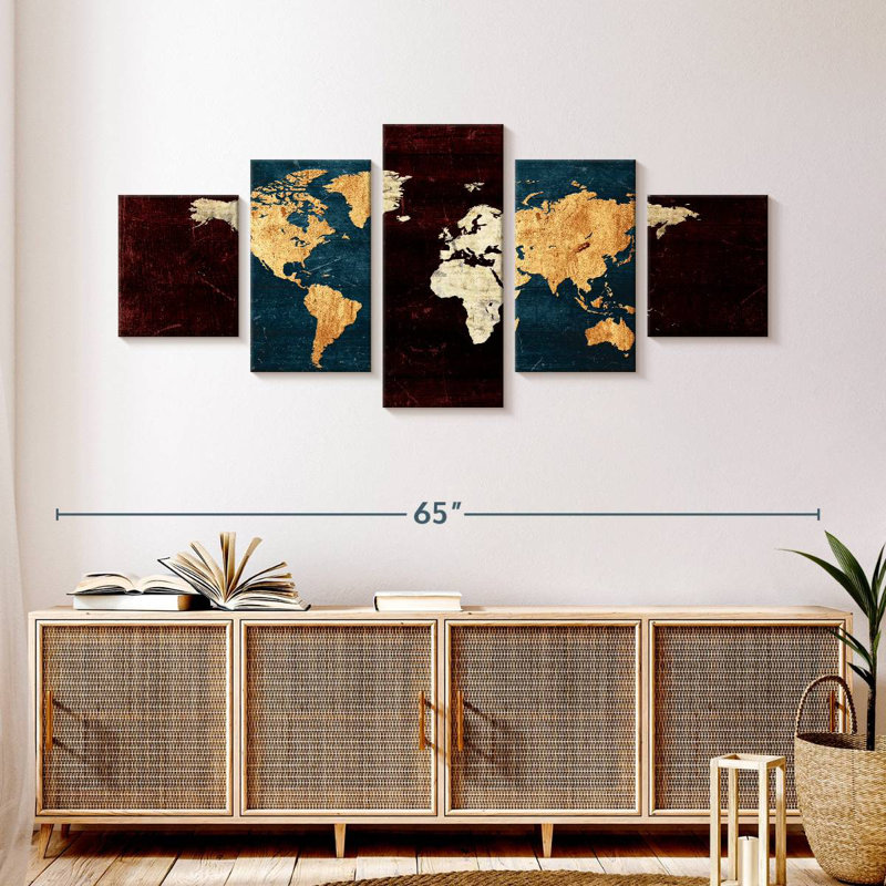 Aged World Map XV, 24" H x 55" W
