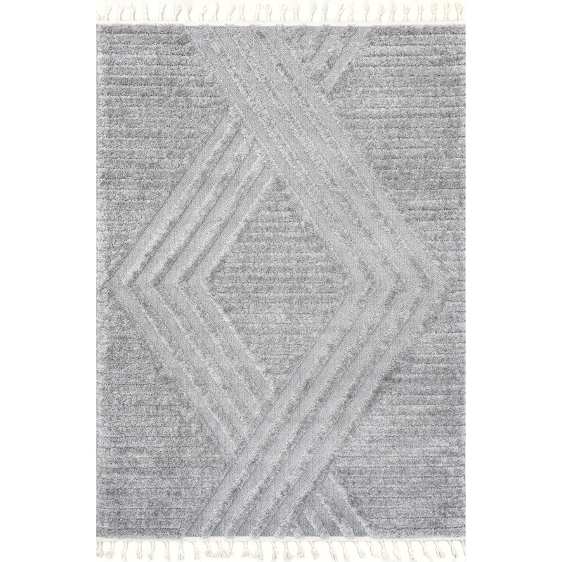 Risette Geometric Shag Tassel Area Rug, Rectangle 6'7" x 9'
