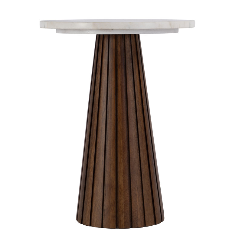 Idris 14 in. W Round Marble and Wood Side Table