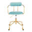 Chaise de bureau contemporaine en métal doré et velours bleu clair