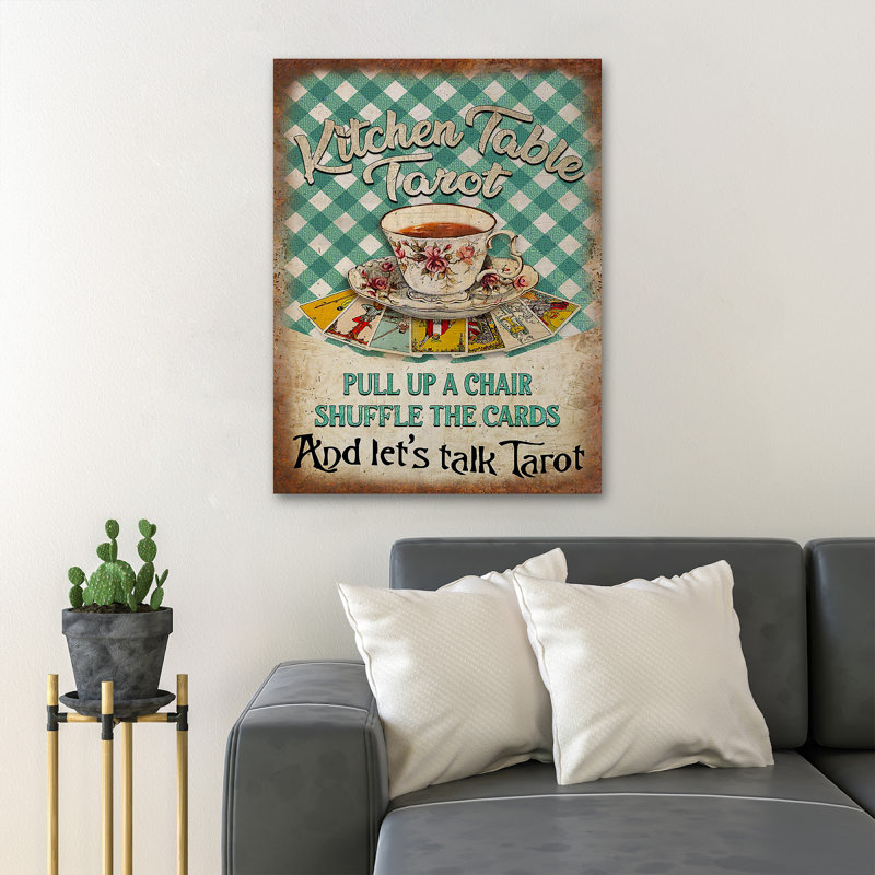 «A Cup Of Tea On Kitchen Table Tarot - Let's Speak Tarot», reproduction d'art graphique sur toile tendue