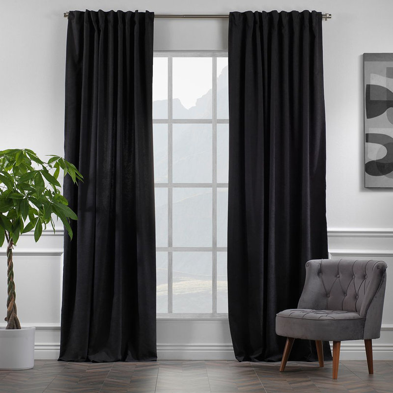 Solid Room Room Darkening Tab top Curtain Panels, Black, 52" W x 132" L