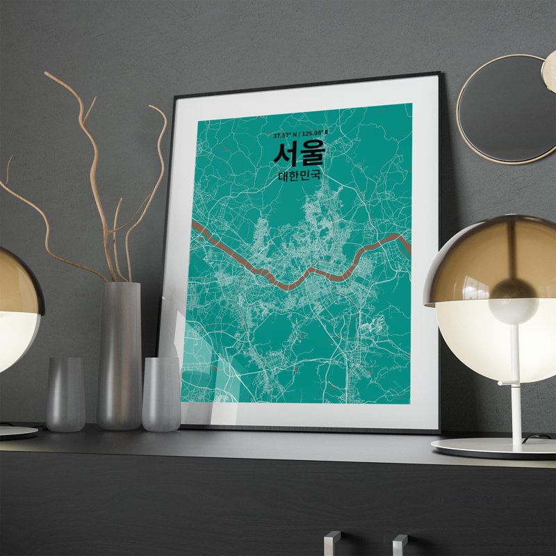 Séoul (coréen) - impression sur toile tendue, Vert / Brun