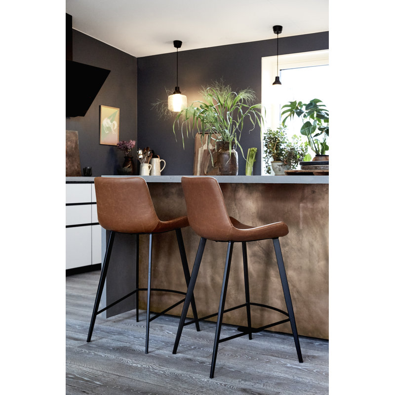 Hype Upholstered Counter Stool with Metal Frame, Faux Leather Vintage Green, 103cm H x 50cm W x 50cm D
