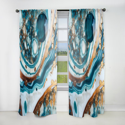 Darielle - Ocean Marble Hald Circle Abstract I - Abstract Marble Curtain - Velvet Room Darkening - 1 panel