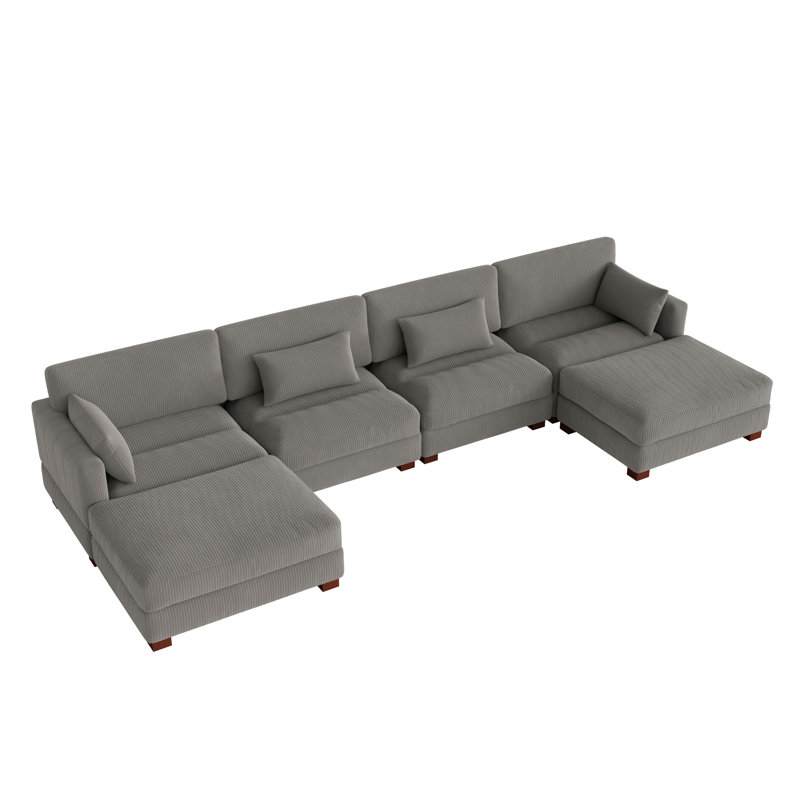 Canapé modulaire en velours côtelé Maelina , H 30,7 po x l 161,4 po x P 68,1 po, Velours côtelé gris pâle