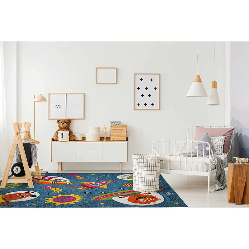 Area Rug Kids Bedroom Silly Aliens Outer Space Modern Decor Nursery Playroom Carpet Mat, Rectangle 3'11" x 5'3"