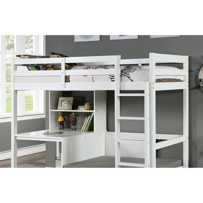 Modern Transitional Twin Over Workstation Loft Bed With Storage Box Attached Ladder Workstation And Bookcase, White