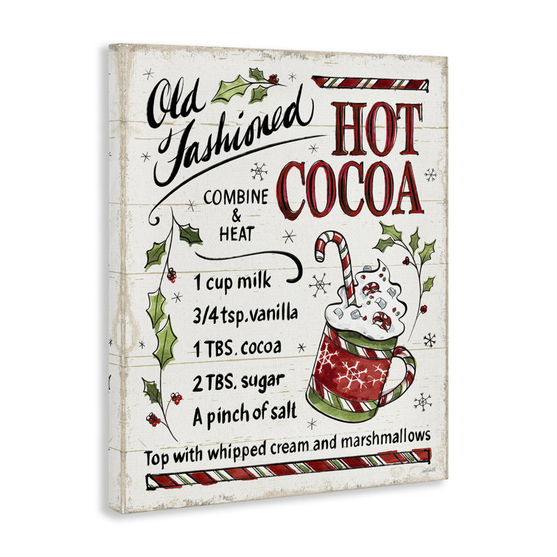 «Old Fashioned Hot Cocoa Holiday Instructions de cuisson», estampe numérique encadrée noire par Anne Tavoletti