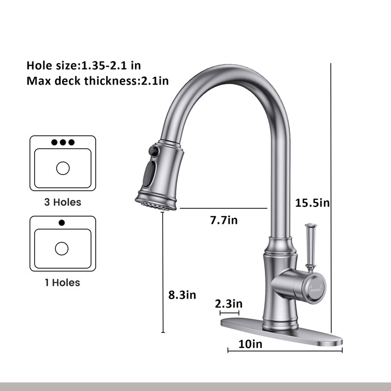 Kitchen Faucet With Pull-Down Sprayer, Single-Handle High Arc Sink Faucet With Deck, Suitable For Kitchen Sinks And Laundry Sinks.