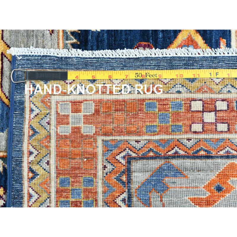 8'4"x9'7" Blue Wool Hand Knotted Armenian Inspired Design 200 KPSI Rug 7B48BE034BAF4E09AE706C778070EF8C