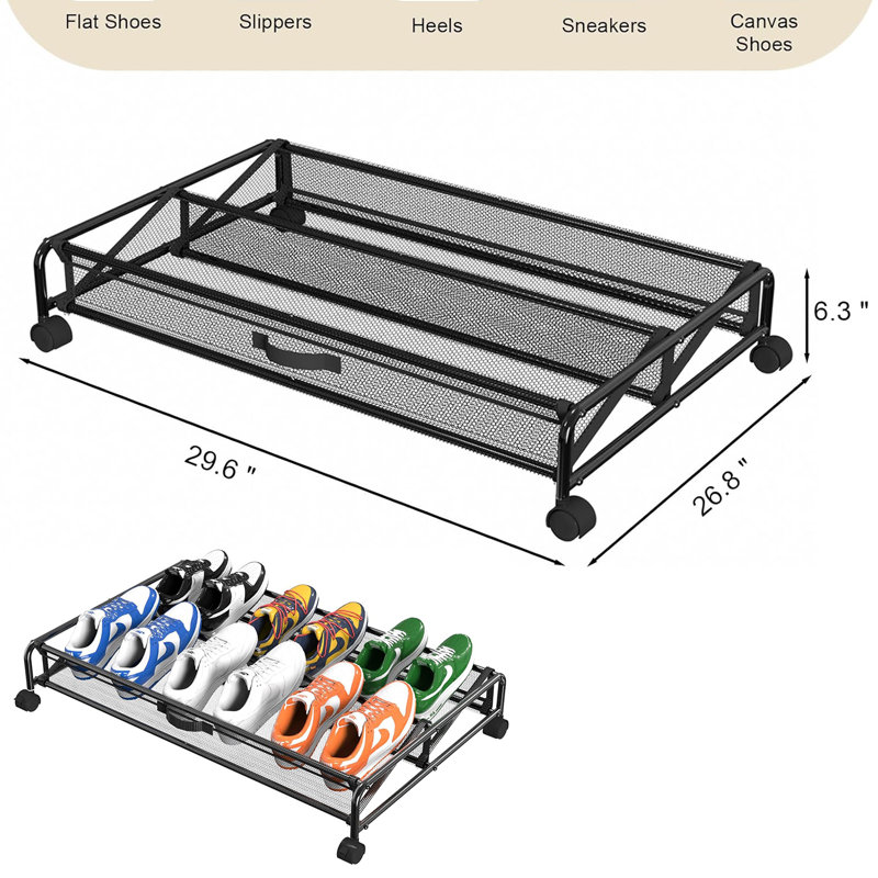Under Bed Shoe Storage with Wheels,4 Pack Under Bed Storage Containers