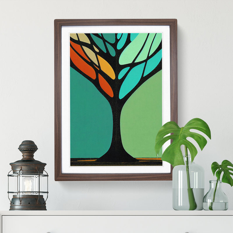 Unique Abstract Tree No.3 - Single Picture Frame Painting, 46cm H x 34cm W x 2cm D, Walnut Framed