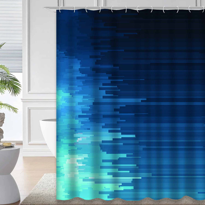 Rideau de douche bleu numérique à écran vert avec 12 crochets, L 72 po x l 84 po