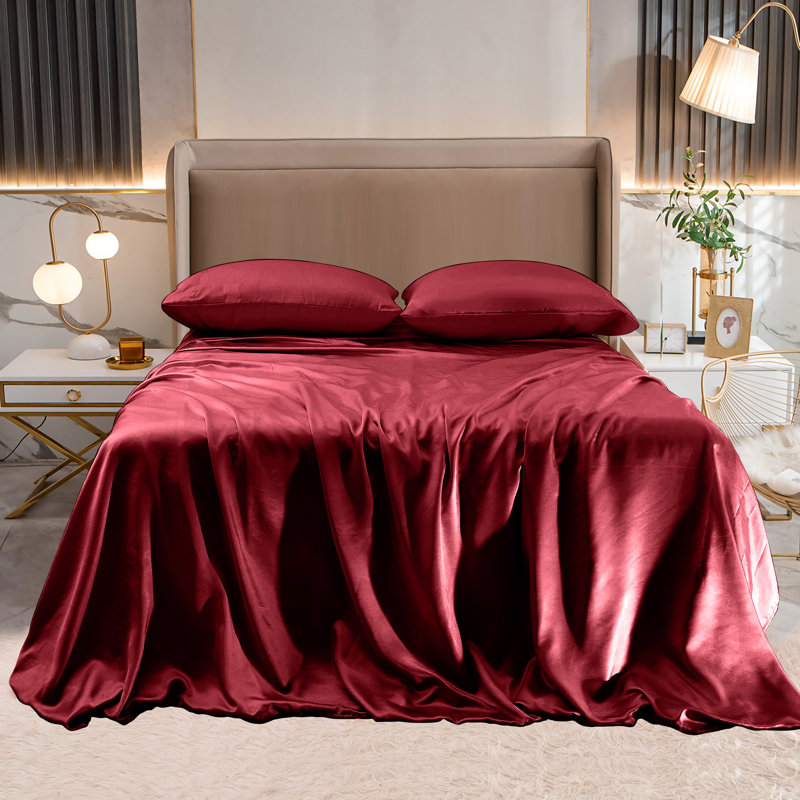 Elegant Comfort Luxurious 4-Piece Silky Satin Sheet Set, Skin And Hair Friendly, Wrinkle, Fade, Stain Resistant With Deep Pockets Fitted Sheet, Cooling Soft Satin Sheet Set