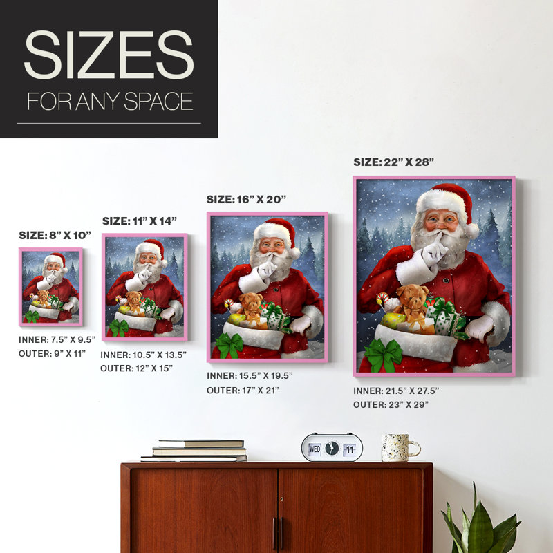 «Quiet Santa», reproduction encadrée de qualité supérieure - prête à être accrochée - aucun clou requis - aucun clou requis