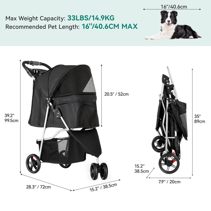 Foldable Pet Stroller, Black