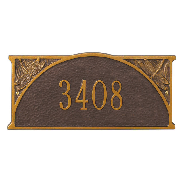 Dragonfly 1-Line Wall Address Plaque, Antique Copper, Yes