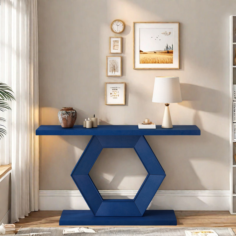 Modern Console Table With Striking Hexagon Legs, Premium Fir Veneer Finish, Durable Mdf Construction, Functional Storage, Easy Assembly - Ideal Entryway Accent Table For Hallway
