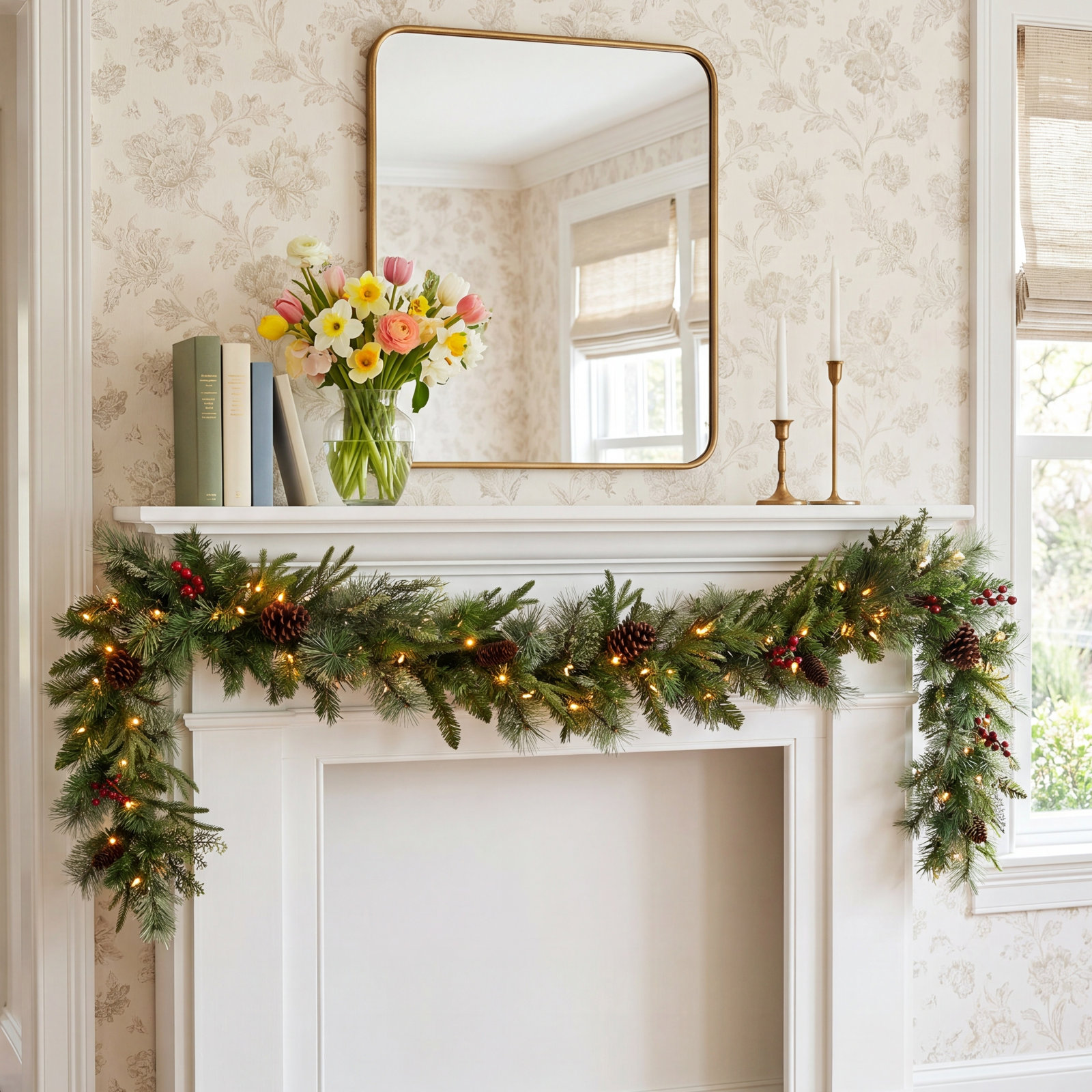 108" Pre-Lit Colonial Christmas Garland