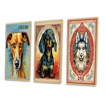 «Retro Illustration Of Courteous Dog», 3 pièces sur toile