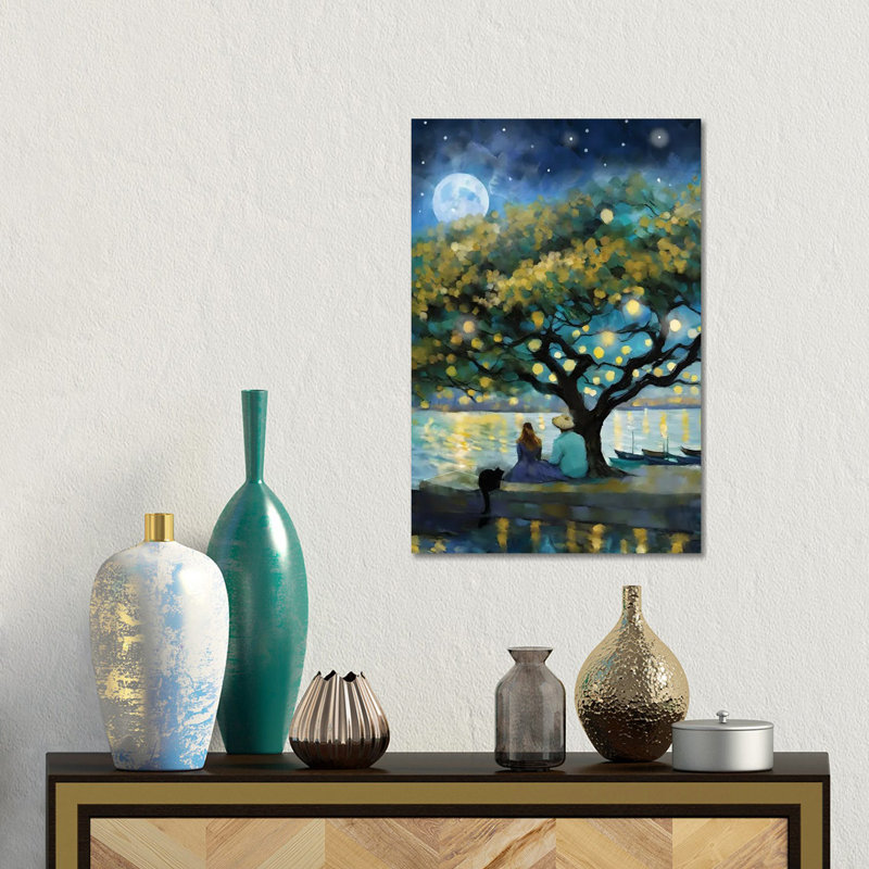 Dans la lumière d'une lune bleue - reproduction d'art murale encadrée, Toile tendue, Ne s’applique pas, H 18 po x l 12 po