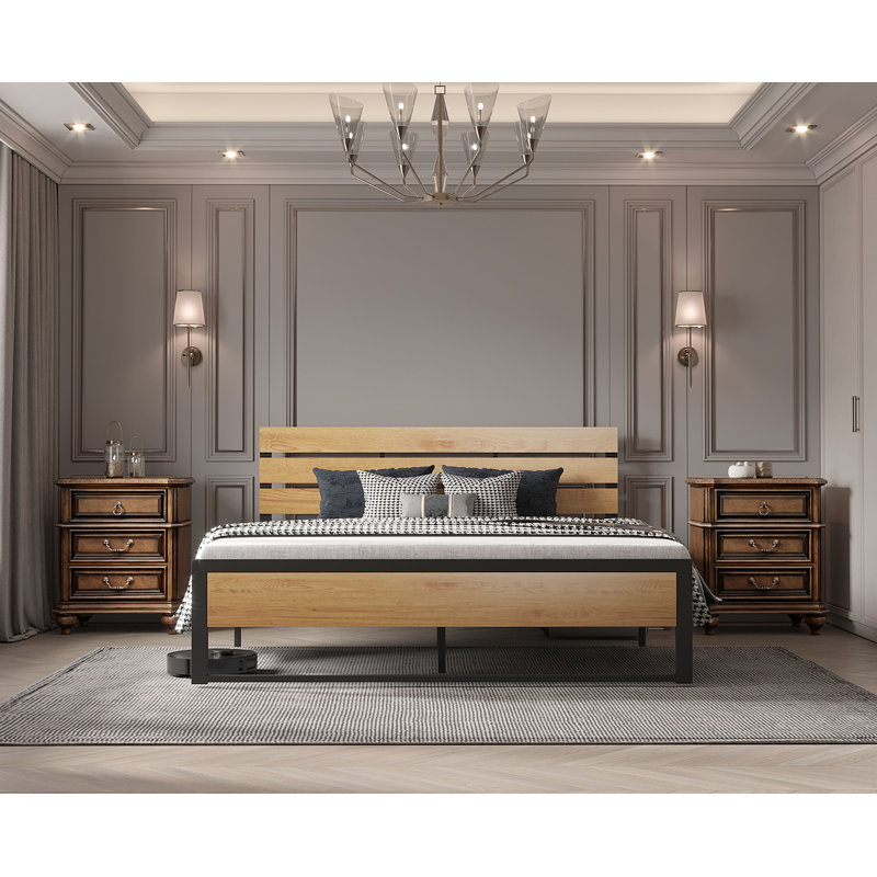 Ingrun Metal Bed Frame with Headboard, Full