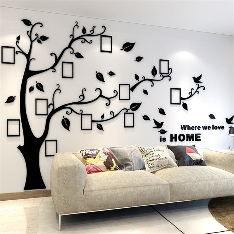 XXL Black Acrylic 3D Family Tree Wall Decal with Photo Frames