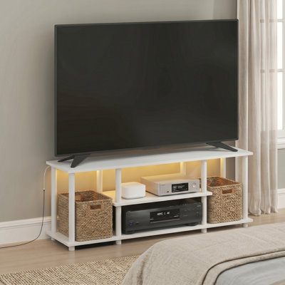  Meuble télé Turn-N-Tube avec lumières DEL, centre de divertissement 3D à 3 niveaux sans outils, console de télévision pour téléviseur de 50 po ou moins, pour le salon, la chambre à coucher, blanc