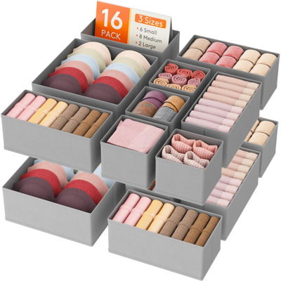 Drawer Organizer Clothes For Closet 16 Pack, 3 Sizes Underwear Wardrobe Drawer Dividers, Fabric Foldable Dresser Storage Organizer Bins For Sock, Bra, Lingerie, Undies