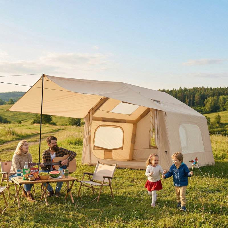 Tente de camping gonflable à montage rapide pour 6 personnes – Grand abri extérieur avec auvent – ​​Gonflage facile – Dimensions : 8 pieds carrés