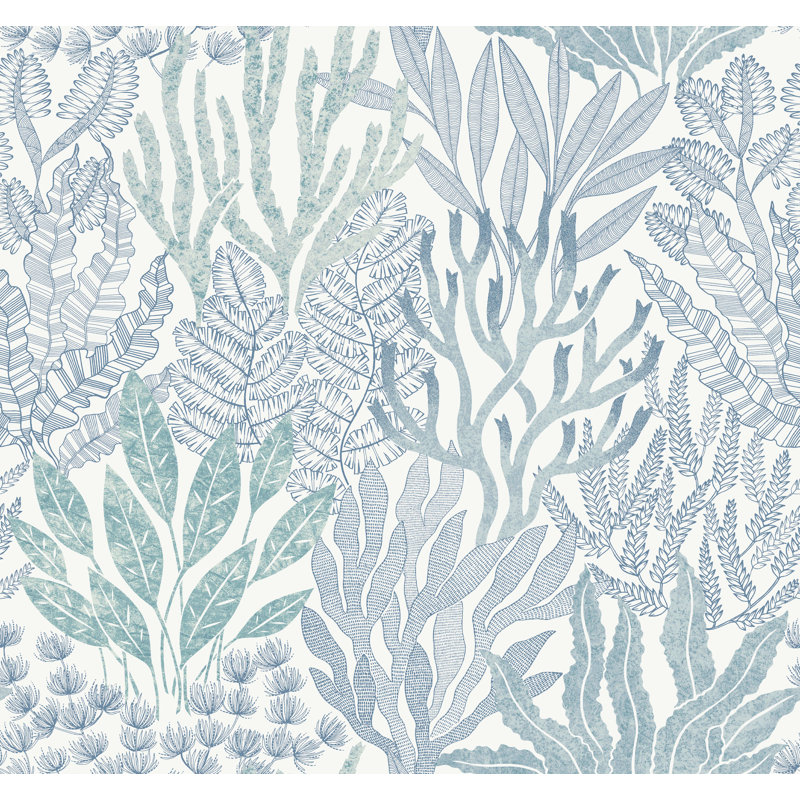 Coral Leaves Wallpaper Roll, Blue & Aqua