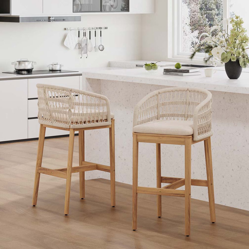 Tabouret de bar d'extérieur en bois et corde