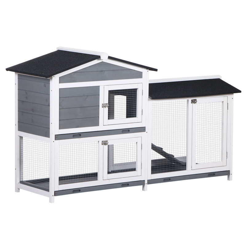 2-Tier Wooden Rabbit Hutch Guinea Pig House Pet Cage Outdoor with Tray Ramp