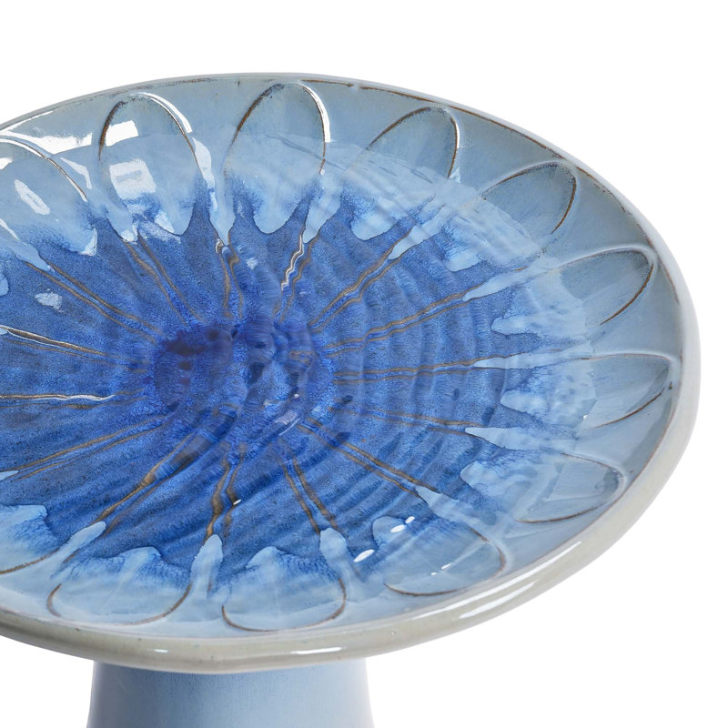 Bain d'oiseaux en céramique pour patio, jardin, Bleu/gris