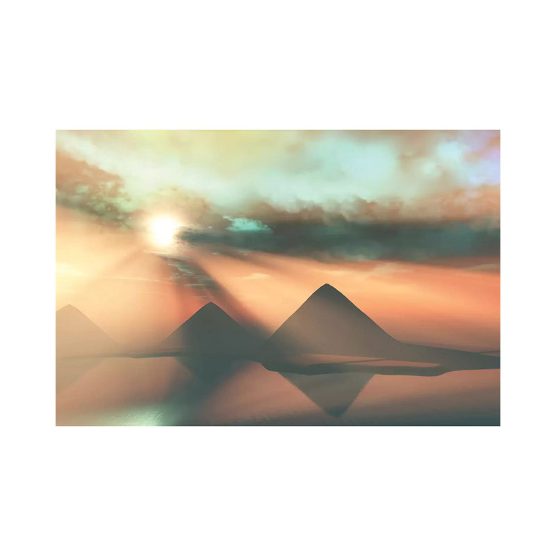 Sunrays Shine Down On Three Pyramids Along The Nile River On The Giza Plateau by Corey Ford - Wrapped Canvas Print